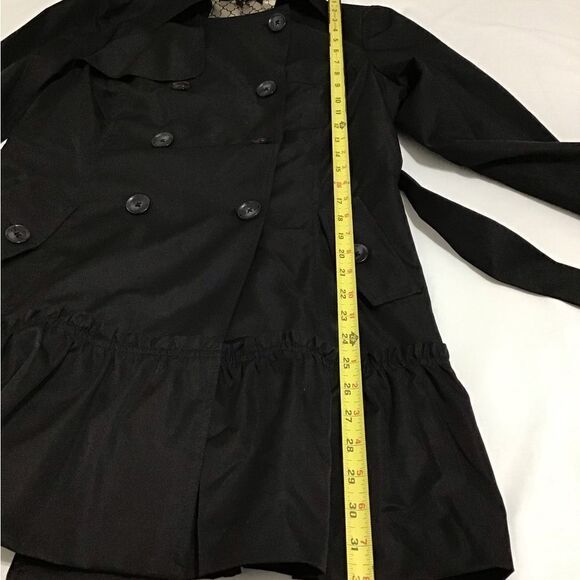 Sandro Studio Black Wrap Coat Double Breast Self Tie Belt Ruffle Hem Large - Picture 15 of 15